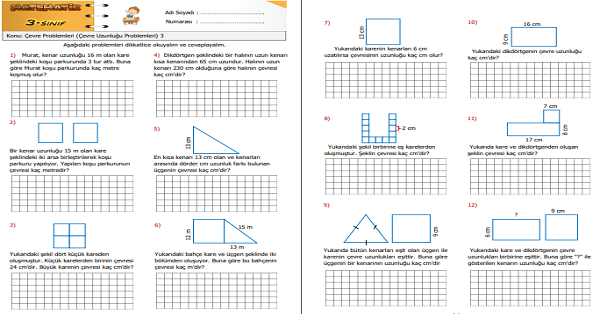3.Sınıf Matematik Çevre Problemleri (Çevre Uzunluğu Problemleri) 3