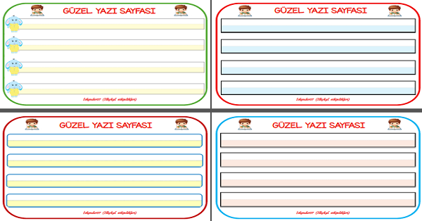 Güzel Yazı Sayfam (Ses Dikte Şablonu) 4 Çeşit