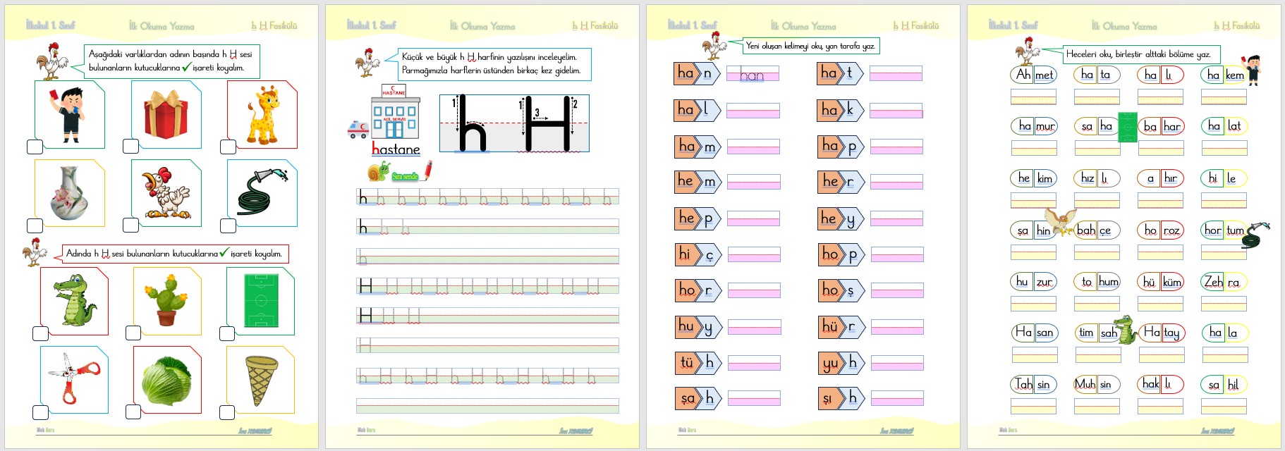 1. Sınıf İlk Okuma Yazma H Sesi FASİKÜLÜ (11 SAYFA)