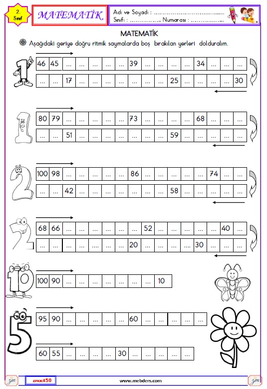 2. Sınıf Matematik Ritmik Saymalar Etkinliği 2