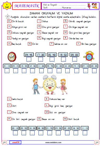 3. Sınıf Matematik Zamanı Okuyalım ve Yazalım  Etkinliği 8