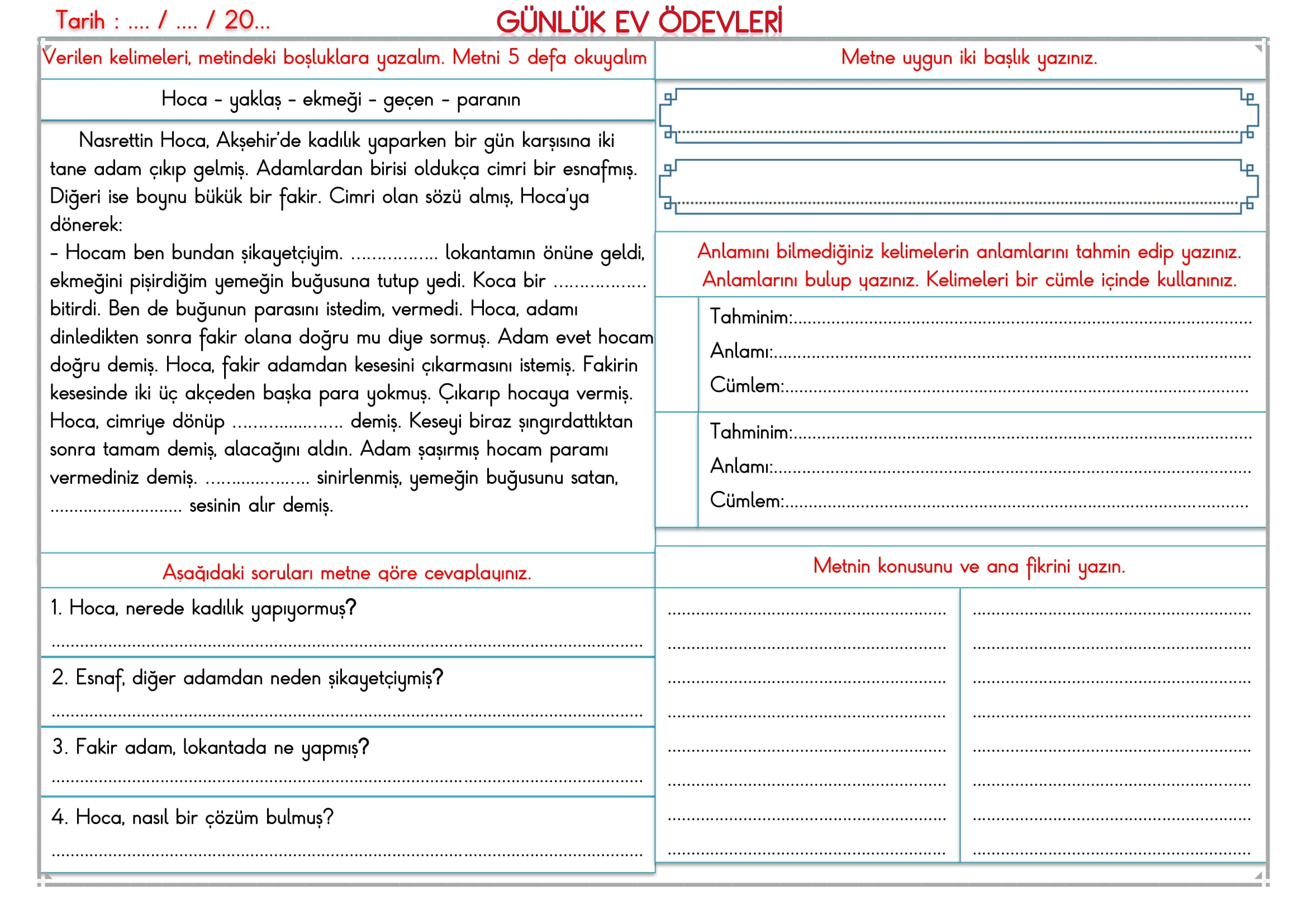 2.Sınıf 13 Mayıs 2025 Günlük Ev Ödevi