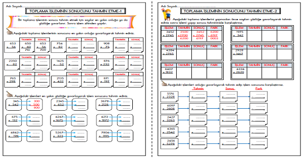 4. Sınıf Matematik Toplamı Tahmin Etme Etkinliği