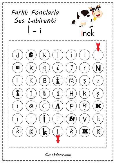 Farklı fontlarla ses labirenti - i sesi