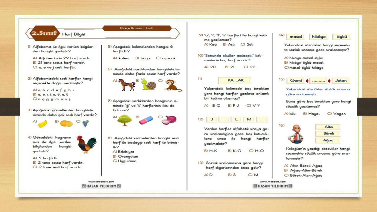 2.Sınıf Türkçe Harf Bilgisi Testi