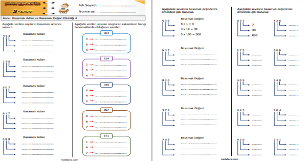 3.Sınıf Matematik Basamak Adları ve Basamak Değeri Etkinliği 4