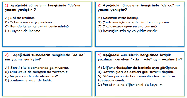 4.Sınıf Türkçe de Bağlaç ve Ekinin Yazılışı Test-2