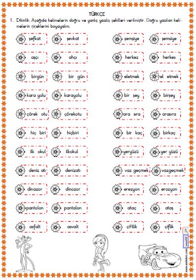 2. Sınıf Türkçe Yanlış Yazılan Kelimeler Etkinliği