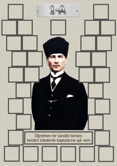 Model 15, 1A şubesi için Atatürk temalı, fotoğraf eklemeli kapı süslemesi - 33 öğrencilik