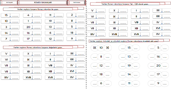 3. Sınıf - Matematik Romen Rakamları Etkinliği 5