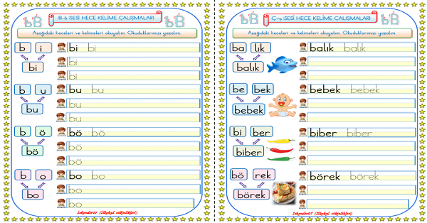 1. Sınıf İlk Okuma Yazma B-b Sesi Çalışmaları