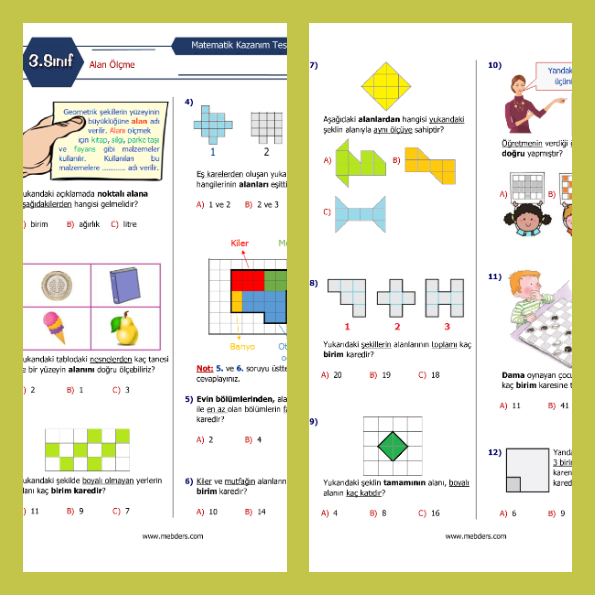 3. Sınıf Matematik Alan Ölçme Kazanım Testi