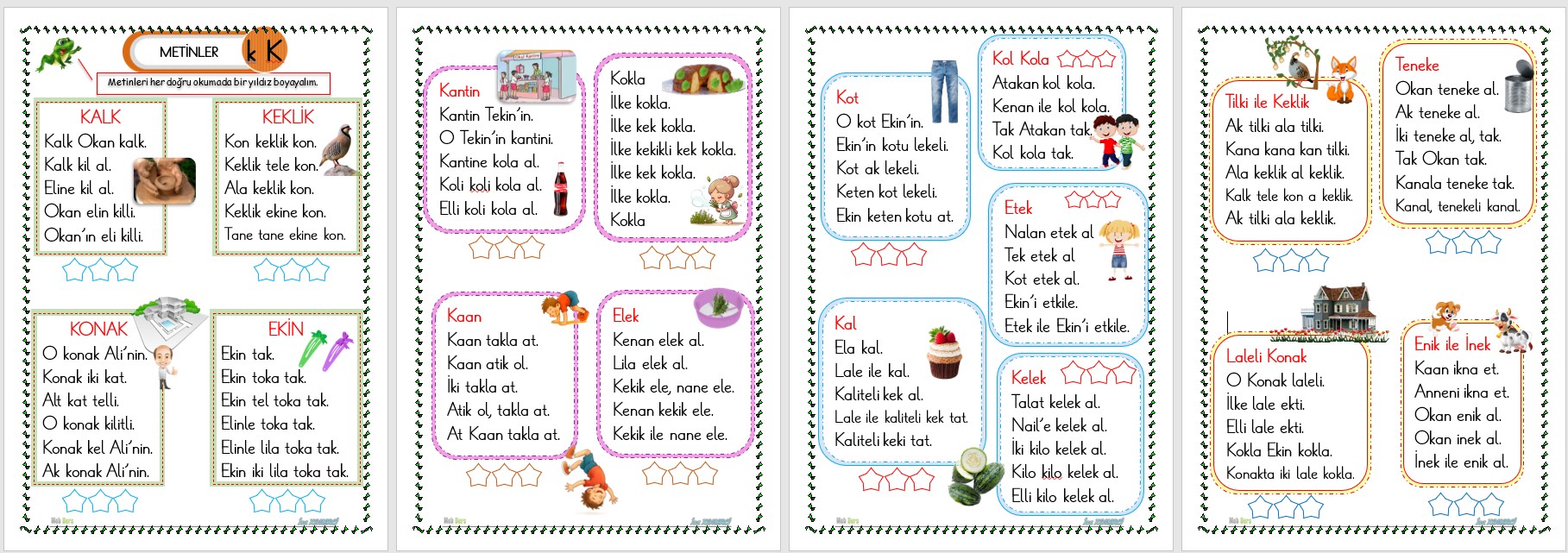 1. Sınıf İlk okuma Yazma K Sesi METİNLER