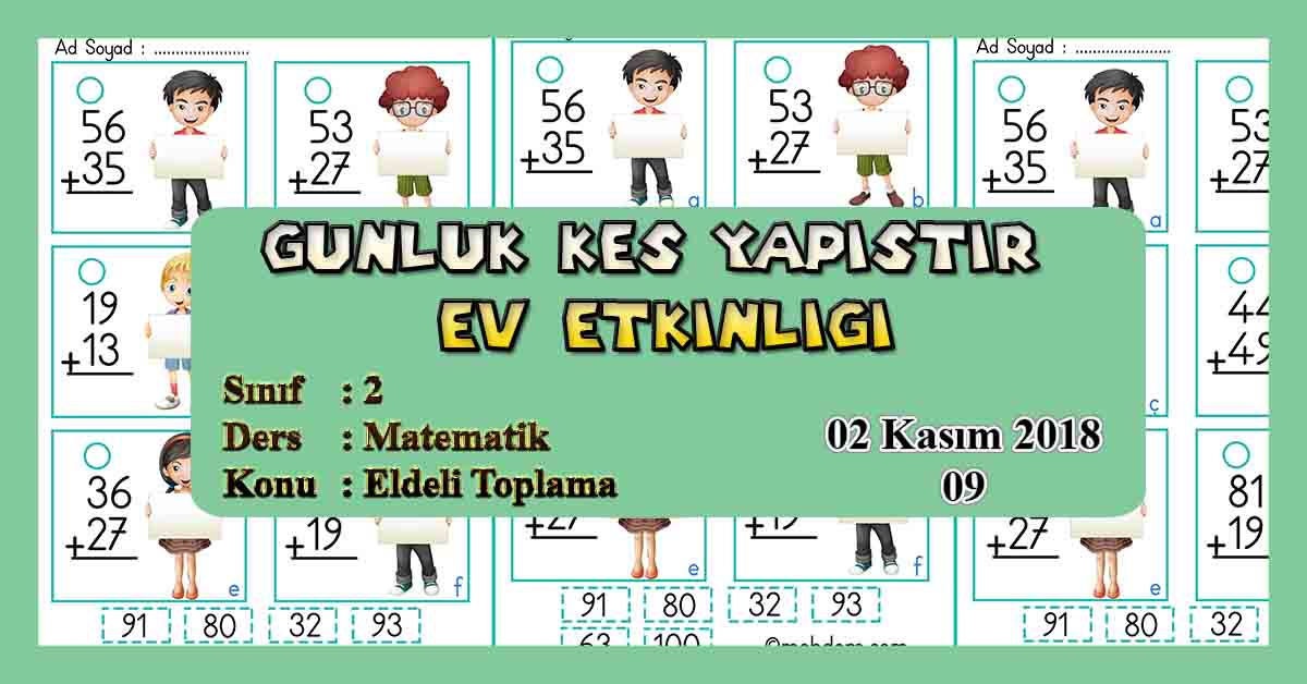 Günlük Kes Yapıştır Ev Etkinliği - İki Basamaklı Eldeli Toplama