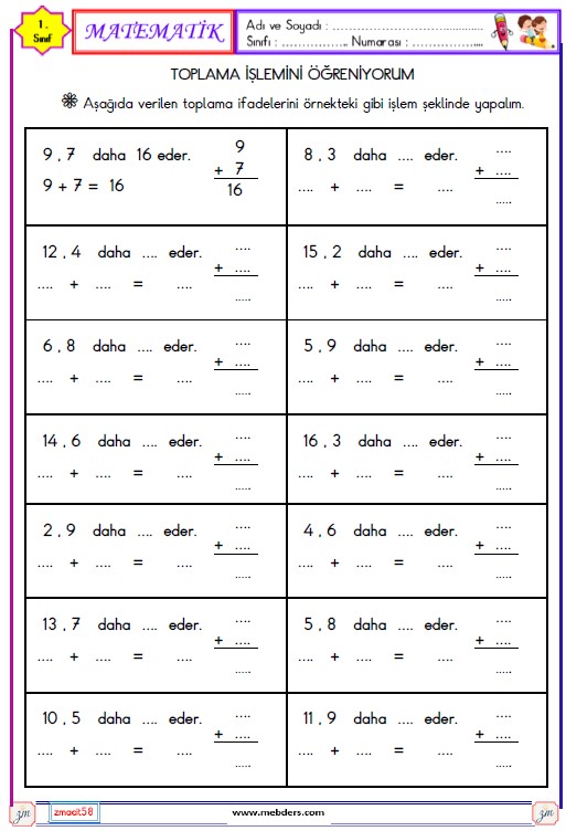 1. Sınıf Matematik Toplama İşlemi Etkinliği 6