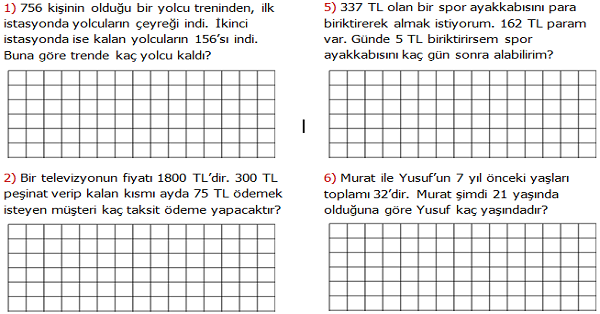 4.Sınıf Matematik Karışık Problemler Etkinliği 1