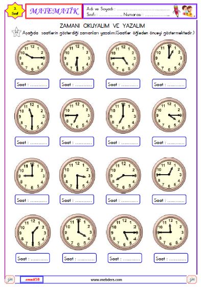 3. Sınıf Matematik Zamanı Okuyalım ve Yazalım Etkinliği 1