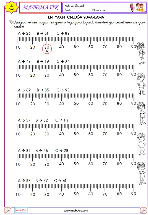 2. Sınıf Matematik En Yakın Onluğa Yuvarlama Etkinliği 3