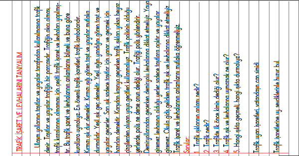 3.Sınıf - Hayat Bilgisi Trafik İşaret ve Levhalarını Tanıyalım Defter Özeti