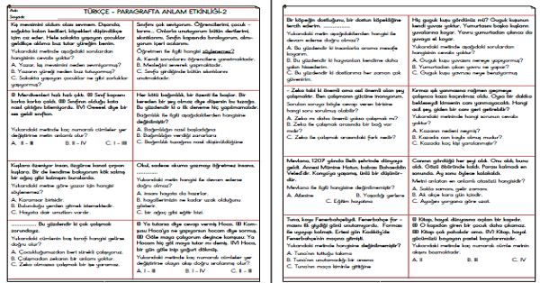 3.Sınıf - Türkçe Paragrafta Anlam Testi-2