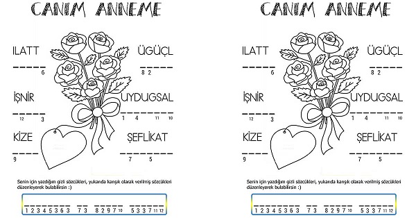 Anneler günü için şifreli sözcükler etkinliği