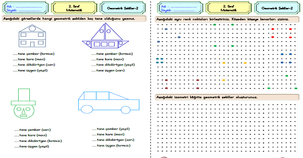 2.Sınıf Matematik Geometrik Şekiller ve Yapılar Oluşturma Etkinliği-2