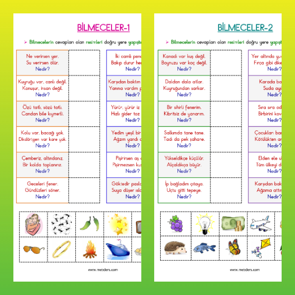 1. Sınıf Türkçe - Bilmeceler Kes Yapıştır Etkinliği (2 Sayfa)
