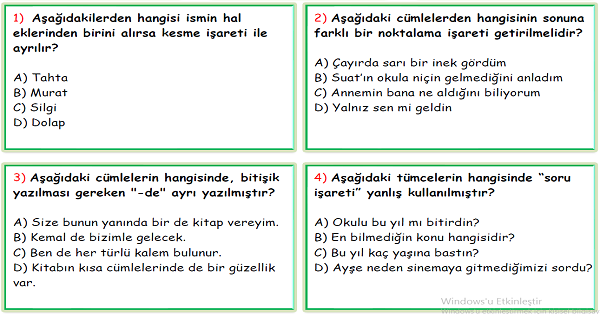 4.Sınıf Türkçe Noktalama İşaretleri ve Yazım Yanlışları Test-2