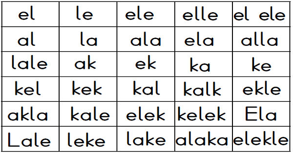 1.Sınıf İlk Okuma Yazma (İ-i Sesi) Kelimeleri Kutu İçin