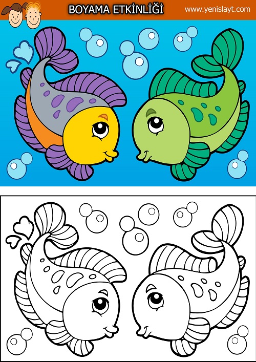 Sevimli iki balık boyama etkinliği