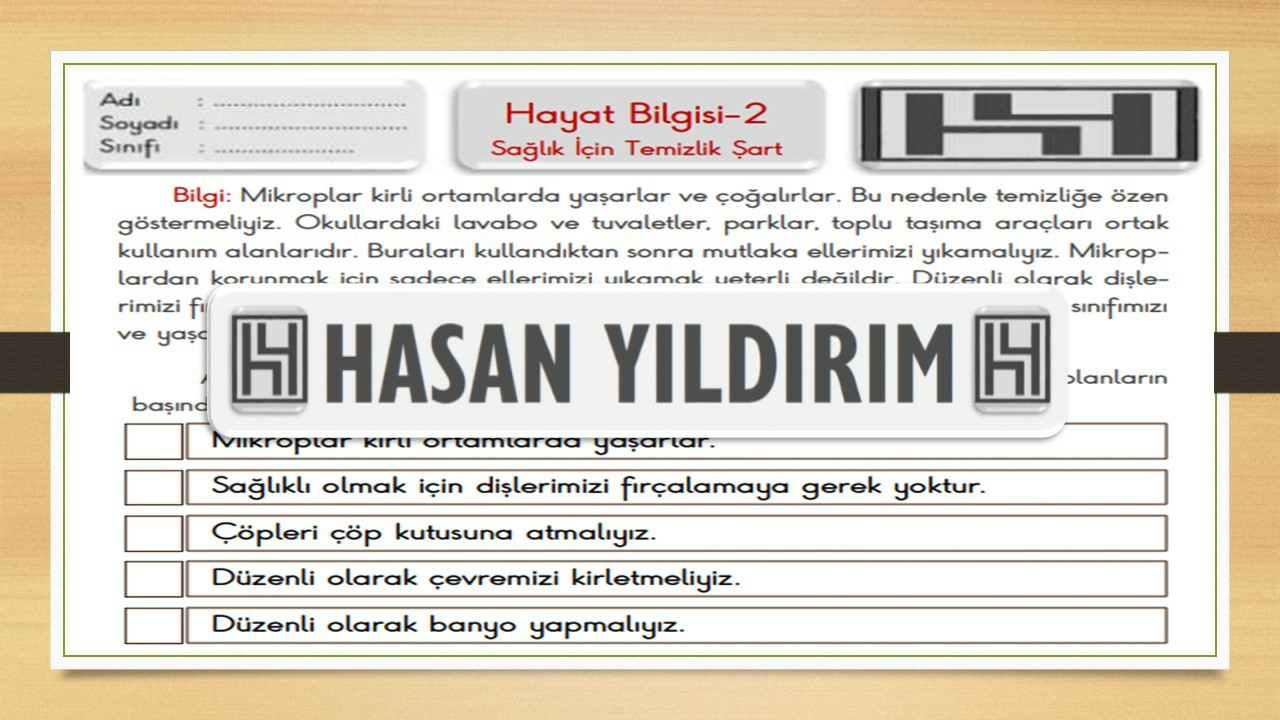 2.Sınıf Hayat Bilgisi Sağlık İçin Temizlik Şart Çalışma Sayfası