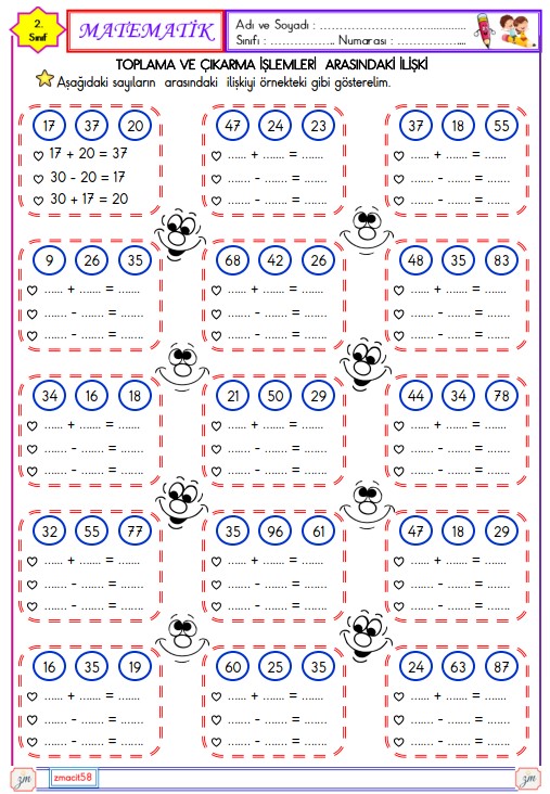 2. Sınıf Matematik Toplama ve Çıkarma İşlemleri Arasındaki İlişki Etkinliği 3