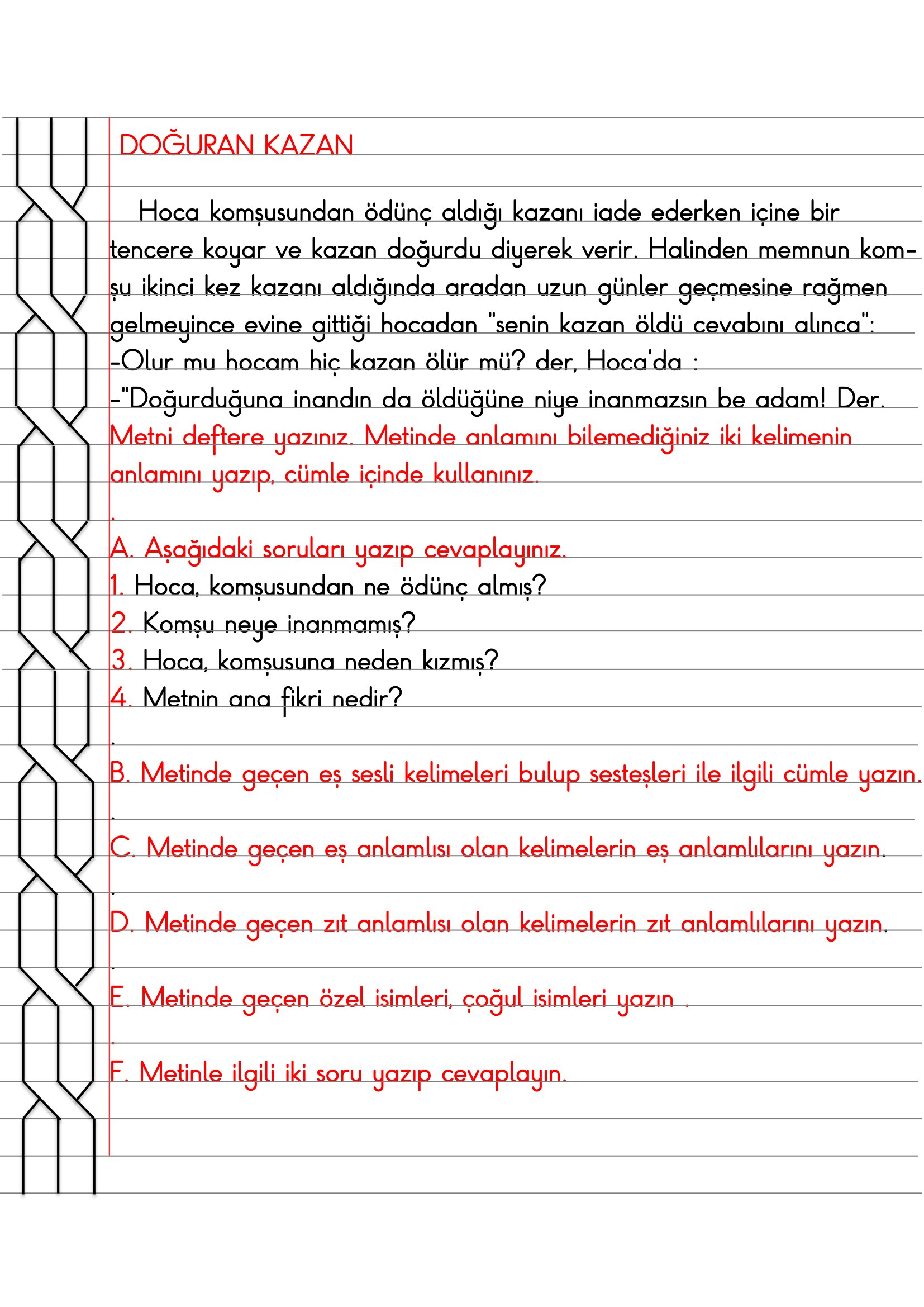 2.Sınıf - Türkçe Deftere Metin Çalışması