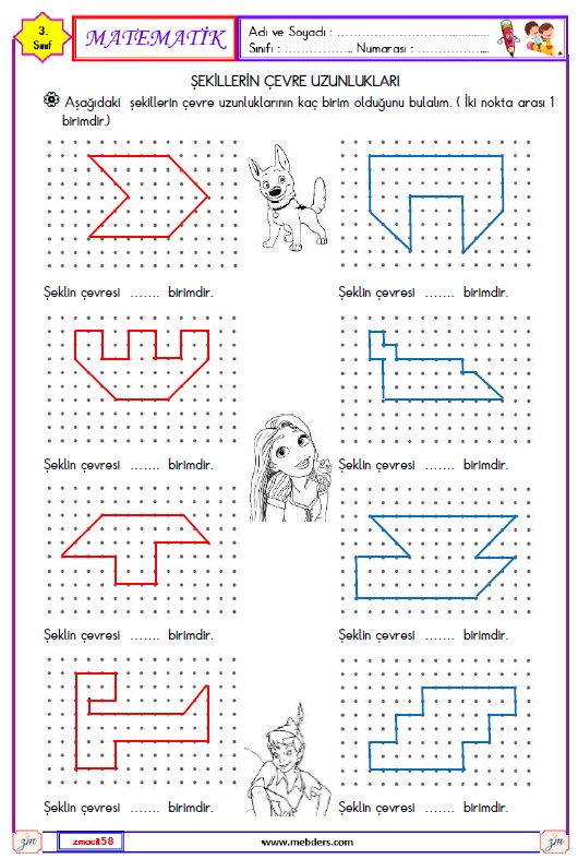 3. Sınıf Matematik Şekillerin Çevre Uzunlukları Etkinliği 3