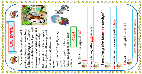 1. Sınıf Türkçe Okuma Anlama (Zaten İnecektim) Metni