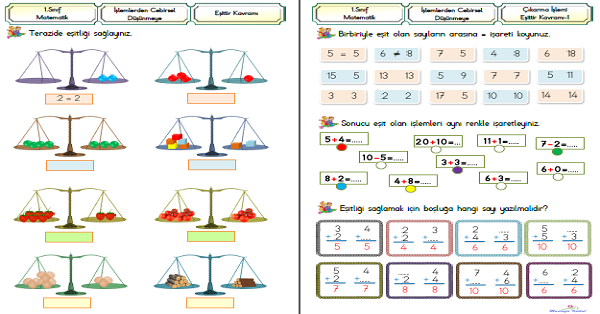 1. Sınıf Matematik Eşitlik Kavramı 3