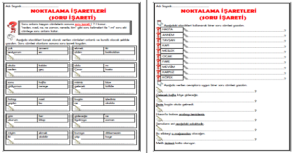 3. Sınıf Türkçe Noktalama İşaretleri (Soru İşareti)