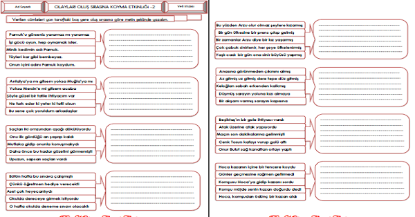 3.Sınıf - Türkçe Olayları Oluş Sırasına Koyma Etkinliği-2