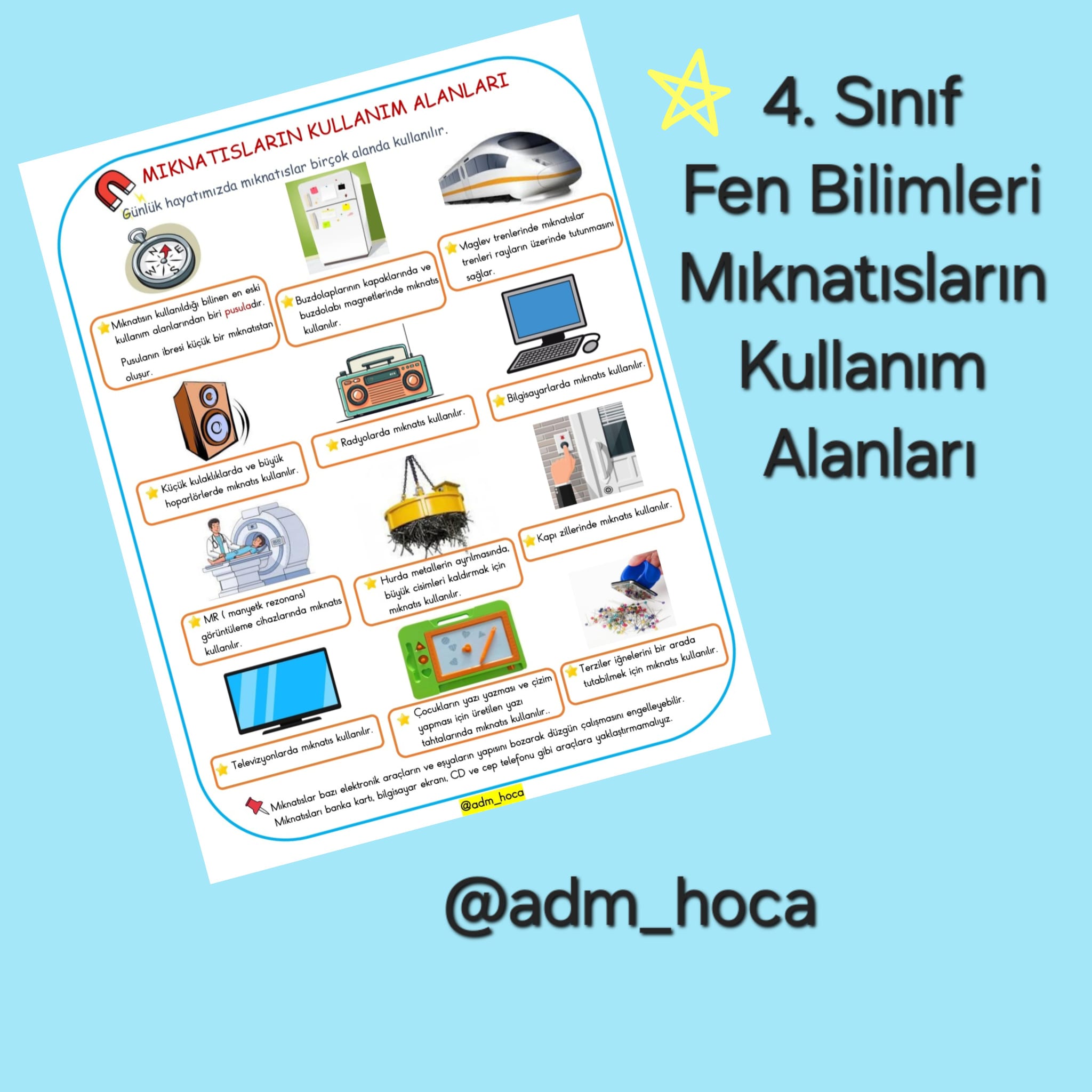 4. Sınıf - Fen Bilimleri - Mıknatısın Kullanım Alanları Defter Etkinliği