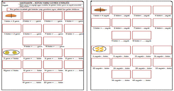 2.Sınıf - Matematik - Bütün Yarım Çeyrek Etkinliği-1