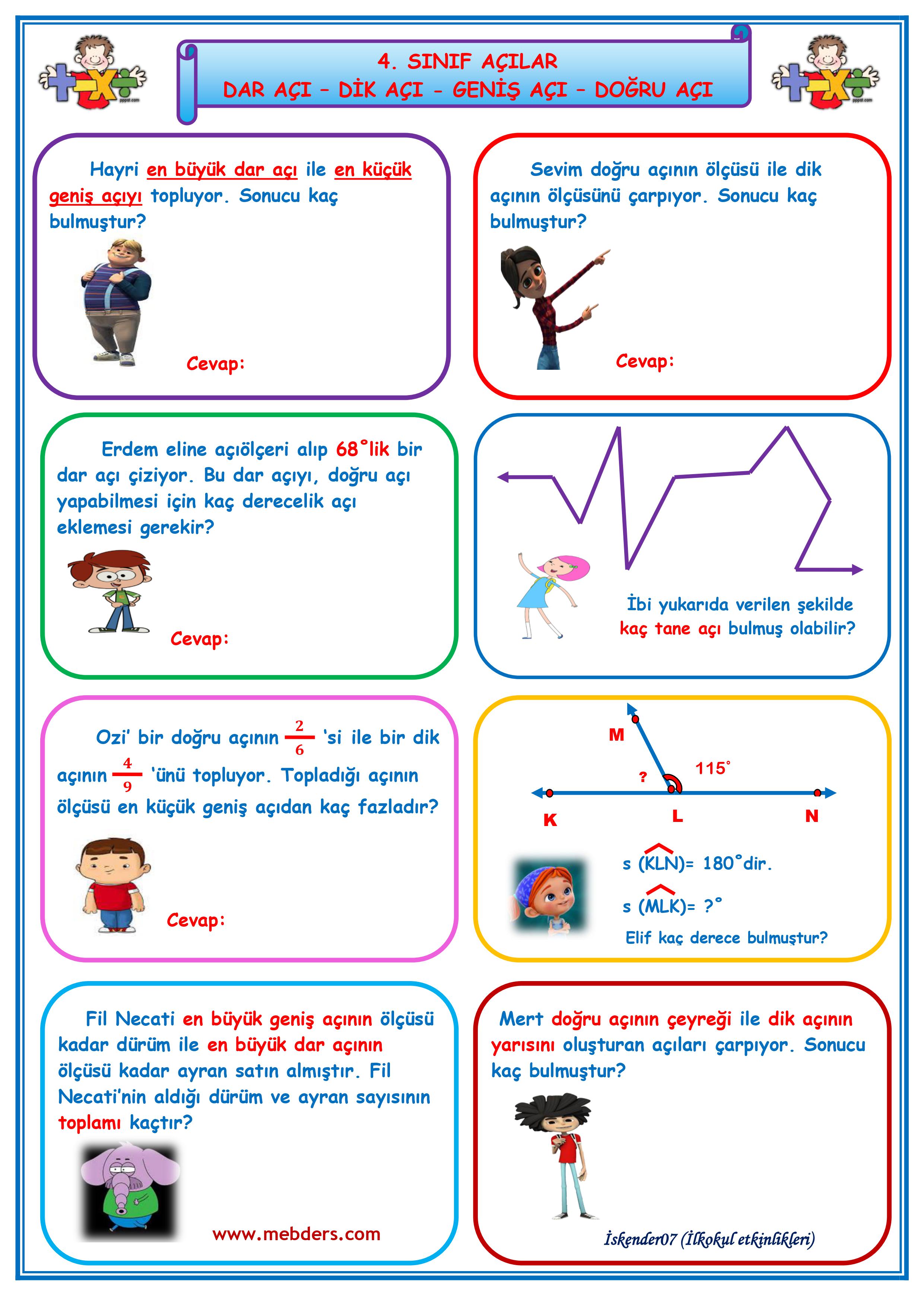 4.Sınıf Matematik Açılar Etkinlik Çalışması