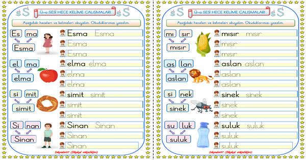 1. Sınıf İlk Okuma Yazma S Sesi Çalışmaları