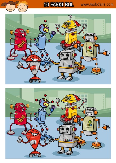 Sevimli robotlar arasındaki 10 farkı bulma etkinliği