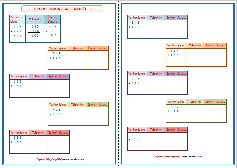 3.Sınıf Matematik Toplamı Tahmin Etme 2