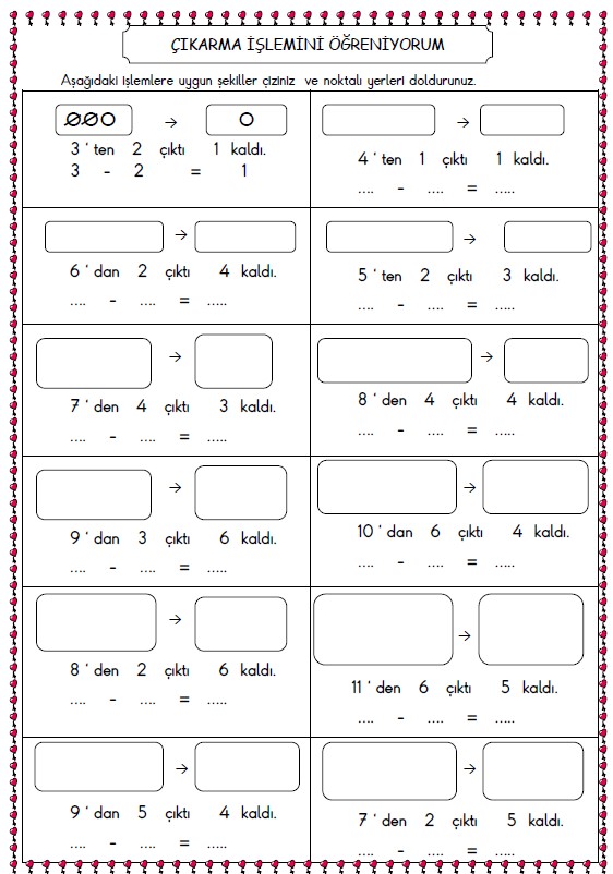 1. Sınıf Matematik Çıkarma İşlemini Öğreniyorum Etkinliği 3