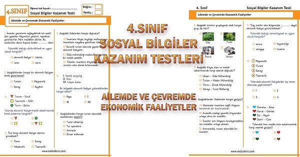 4.Sınıf Sosyal Bilgiler Kazanım Testi - Ailemde ve Çevremde Ekonomik Faaliyetler