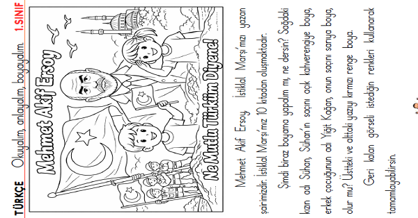 1. Sınıf Türkçe Oku - Anla - Boya -28 (Mehmet Akif Ersoy)