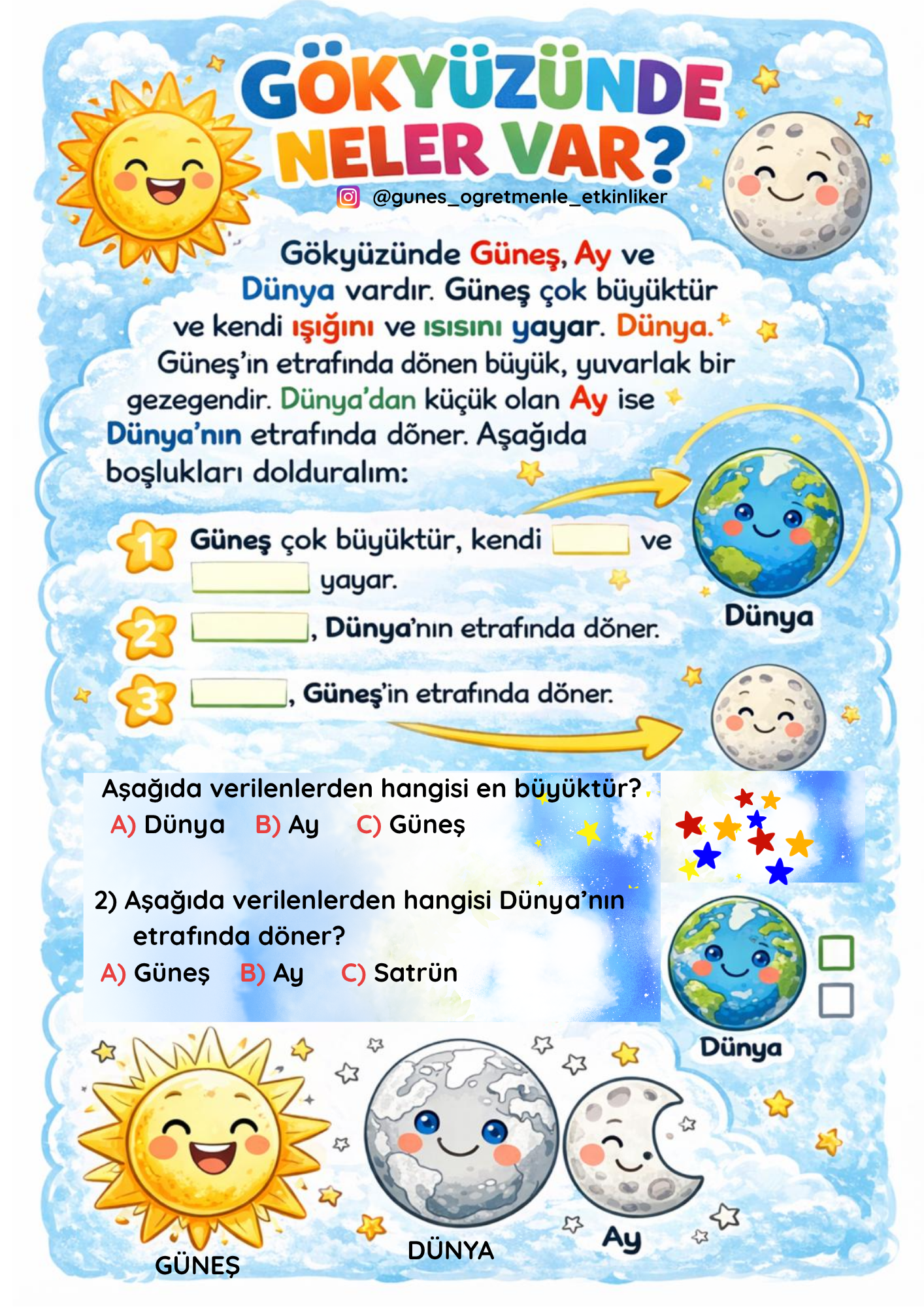 1.Sınıf Hayat Bilgisi Gökyüzünde Neler Var