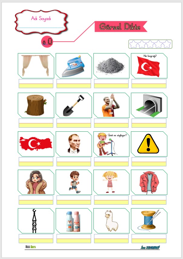 1. Sınıf İlk Okuma Yazma Ü Sesi GÖRSEL DİKTE