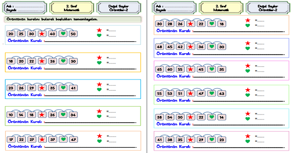 2.Sınıf Matematik Doğal Sayılar-Örüntüler Etkinliği -2